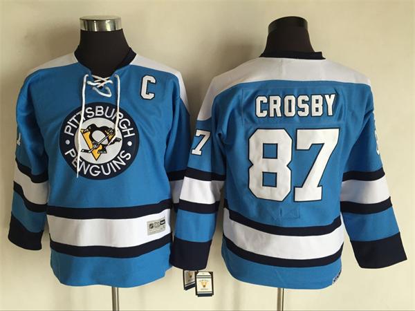 Kinder Pittsburgh Penguins Eishockey Trikot Retro Sidney Crosby #87 Blau